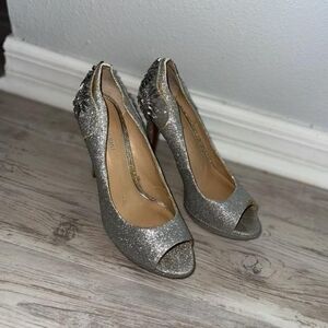Gianni Bini Silver Glitter Peep-Toe Heels